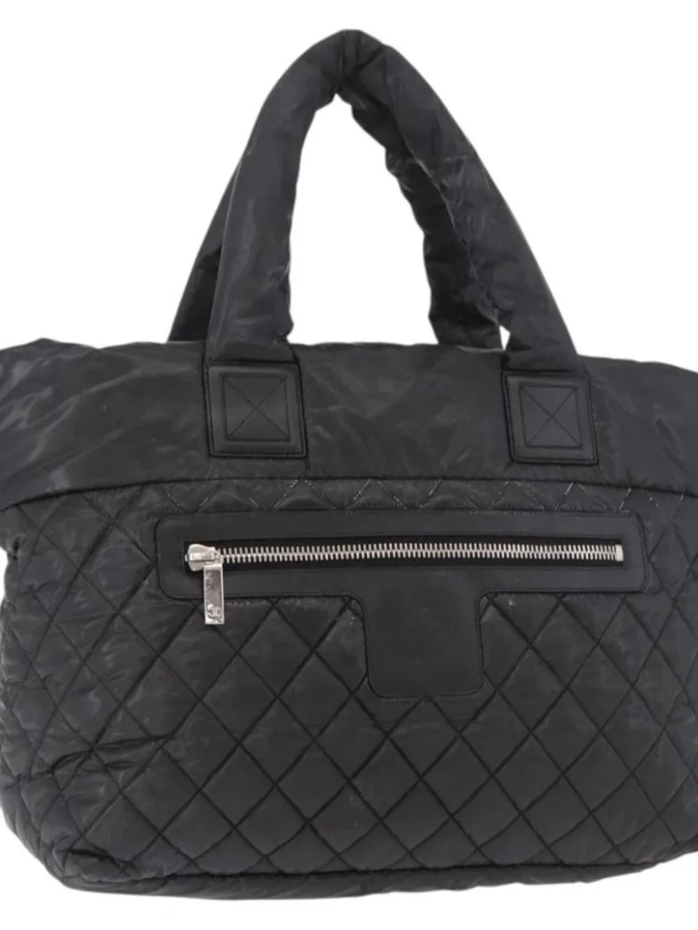 CHANEL Cococoon Tote Bag Nylon Black Silver CC Auth BA13097